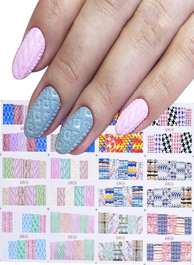 TBRZTR 12 Sheets Nail Stickers Sweater Material Design Water Transfer Nail Decals Holographic Art Sticker Decal Colorful Sweater Patterns Nail Art for Women DIY Supplies Manicure Decoration Nail Art Decal - Image 1